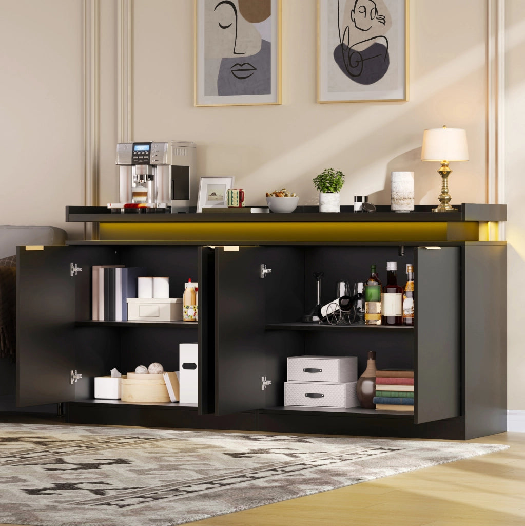 Mobile da cucina nero con LED RGB, 160 cm