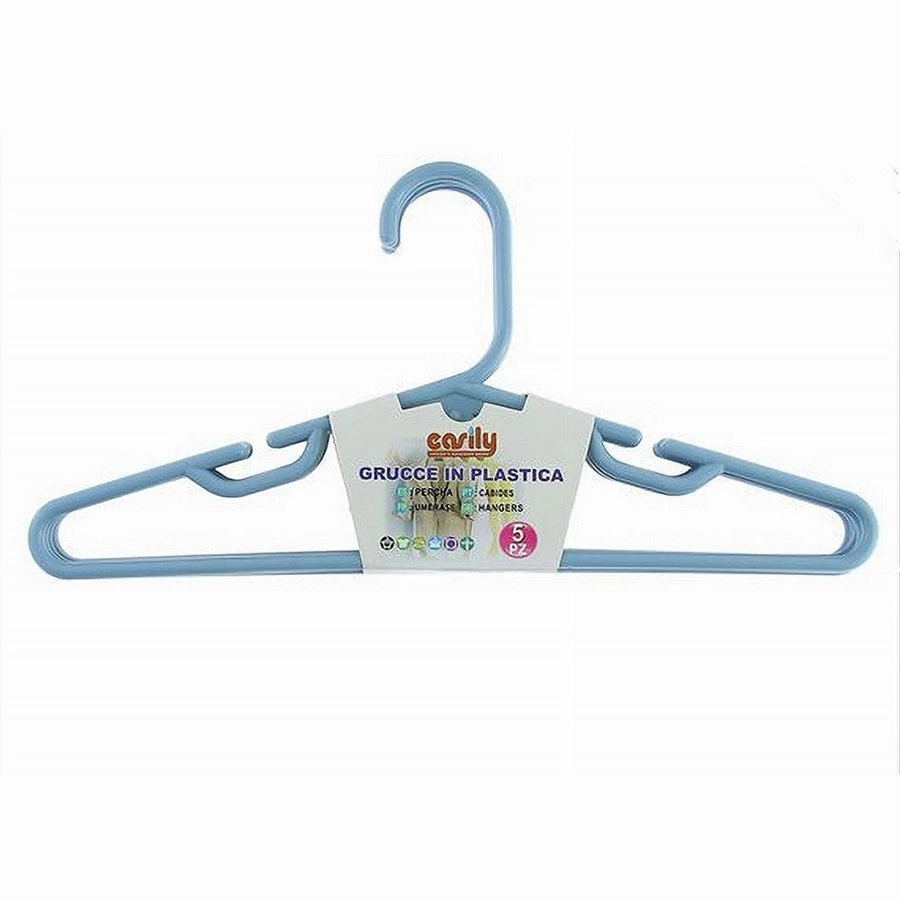 Trade Shop - Set 5 Pz Grucce Stampelle Appendiabito Plastica Celeste Vestiti Pantaloni 87681 -