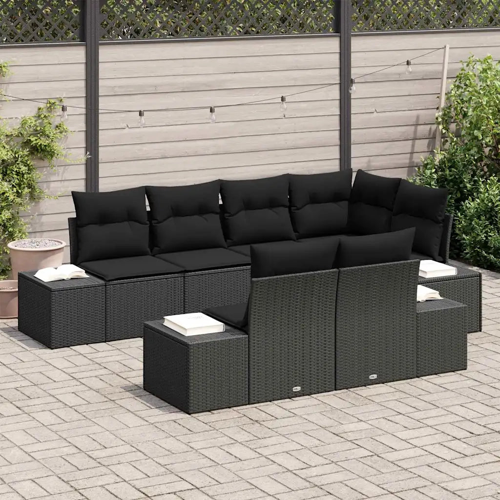 Set Divano da Giardino con archiviazione 7 pcs Nero polyrattan