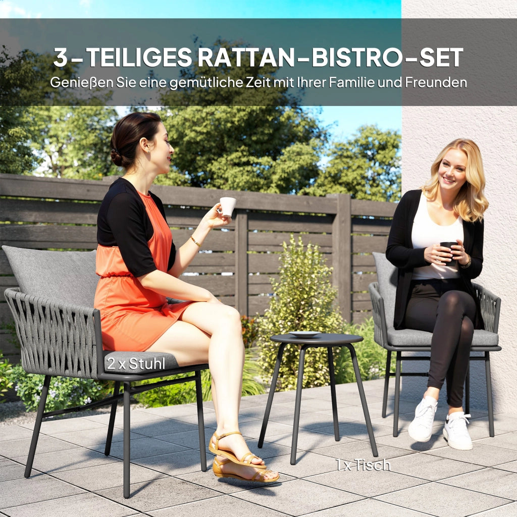 Set Giardino Polyrattan 3 Pezzi ¨C zephmum ¨C Grigio, 2 Sedie, Tavolino, 4 Cuscini