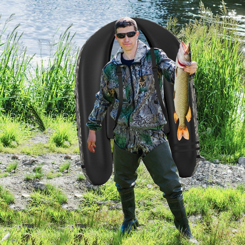 Galleggiante da pesca gonfiabile con pompa di pedale, Barca da pesca portatile con capacit¨¤ di carico 150kg Verde mimetico-Sport acquatici