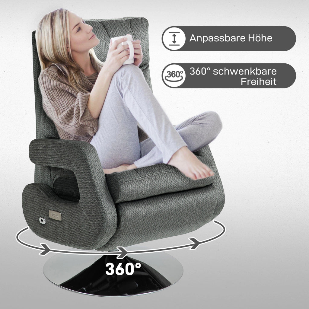 Poltrona reclinabile elettrica con USB e poggiapiedi ¨C zephmum ¨C Tessuto velluto grigio