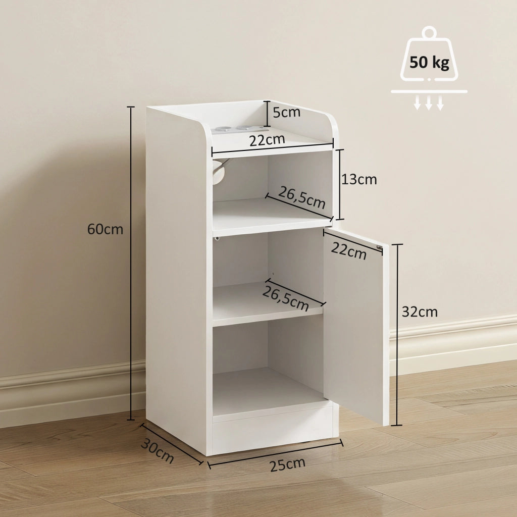 Set 2 Comodini Stretti da 25 cm con Stazione di Ricarica USB e Type-C Bianchi