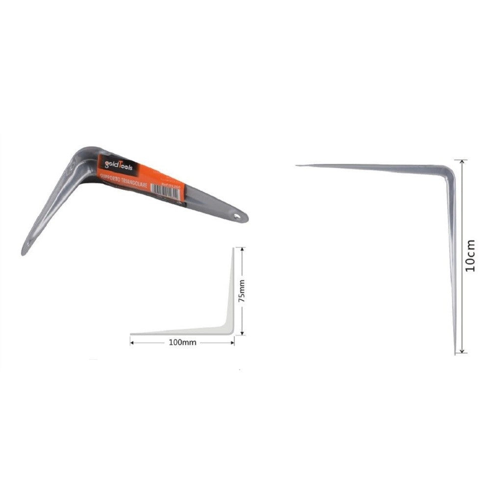 Trade Shop - Set 2pz Reggimensola Supporto Staffa Triangolo Mensola Metallo 10cm Grigio 91260 -