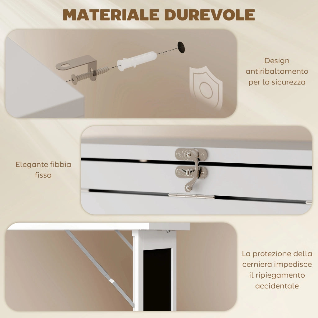 Scrivania PC Pieghevole con Libreria a 9 Ripiani in Legno e Metallo. 98x51x153 cm. Bianco