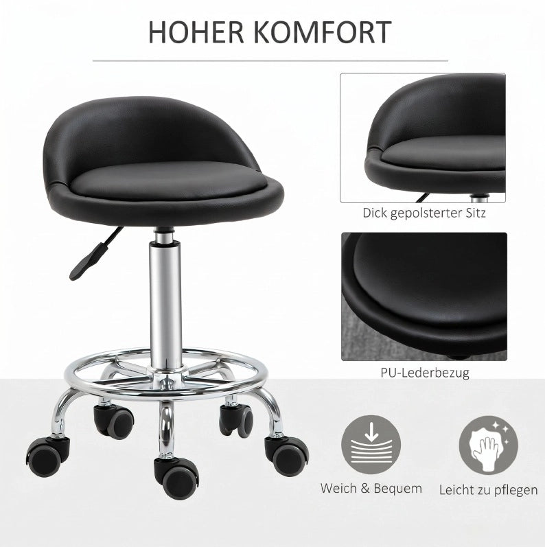 Set di 2 sgabelli ULEVR con schienale e ruote, altezza regolabile 57-72 cm, similpelle nera