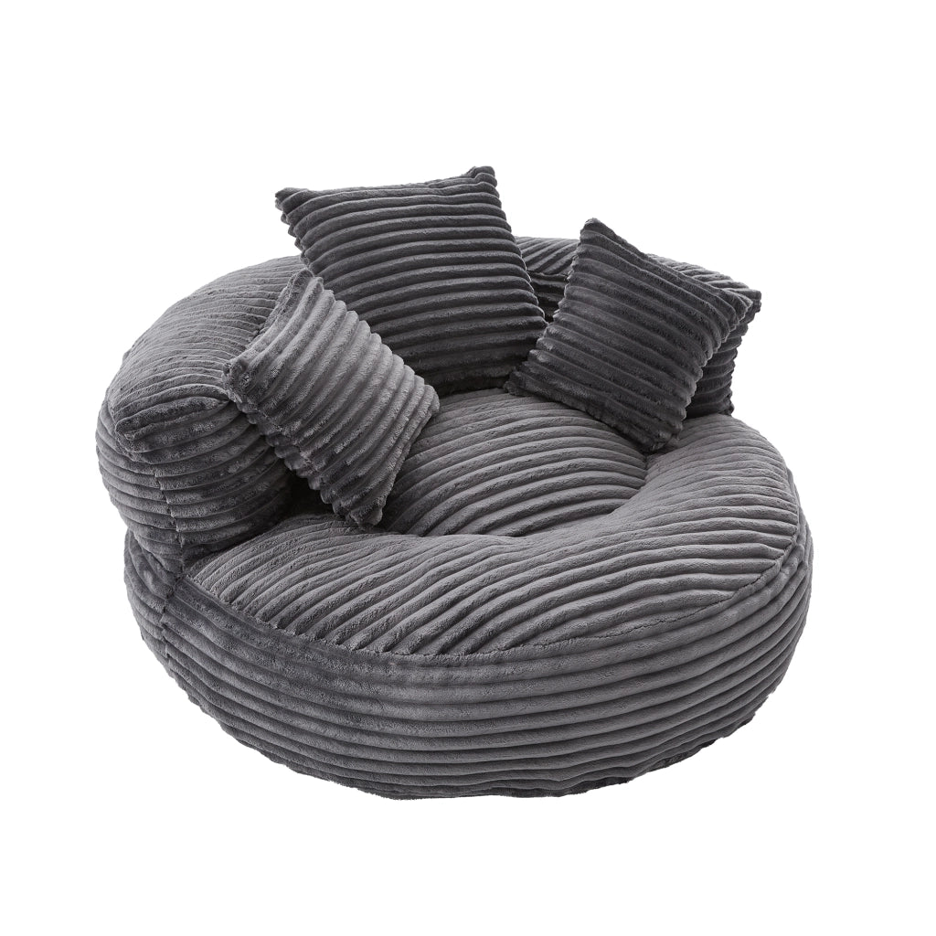 Poltrona Sacco in Corduroy Grigio Scuro con Schienale Alto e Braccioli, 108x108x52 cm