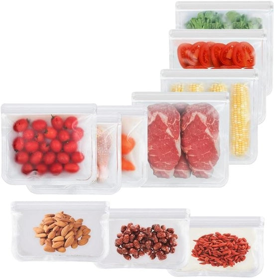 Pacchetto di 10 Sacchetti di Ziplock in Silicone Reutilizzabili - Sacchetti per Congelatore, Sandwich e Storage in PEVA