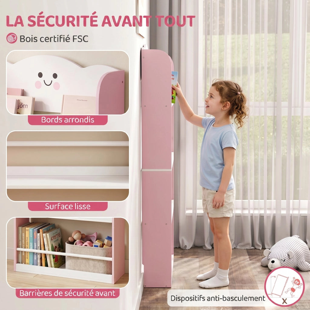 Libreria a muro per bambini ¨C Minimal ¨C 4 ripiani, rosa, 60x12x108 cm