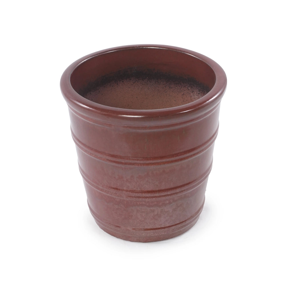 VASO in ceramica fatto a mano Ø 32 cm rosso brunastro lucido con fori di drenaggio