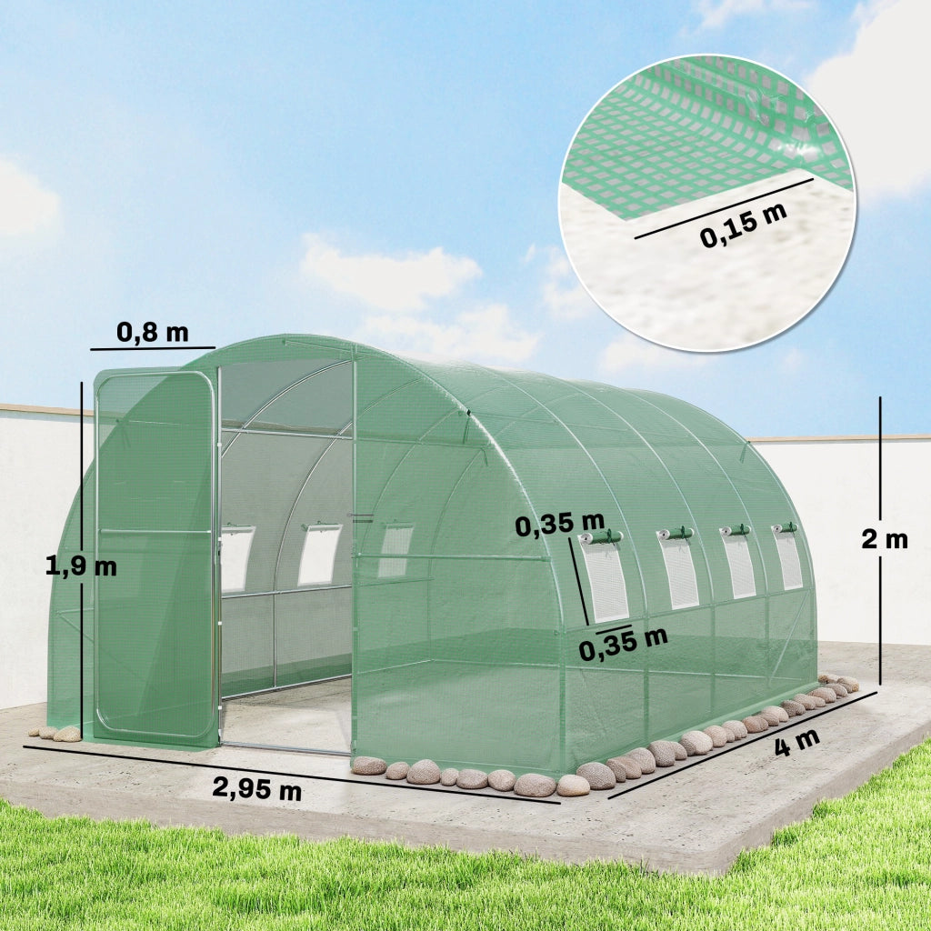 Serra Tunnel da Giardino 12m2 ¨C Xylo ¨C 295x400x200cm Verde con Porta e 8 Finestre