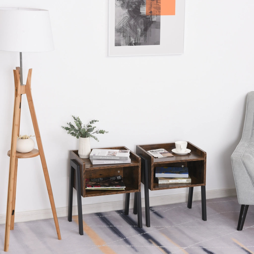 Tavolino da notte industriale impilabile ¨C zephmum ¨C legno marrone e nero 46x35x52,5 cm
