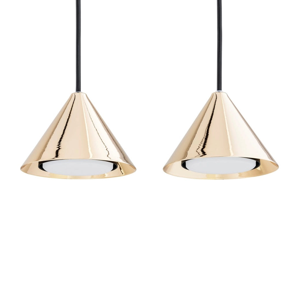 Lampada a sospensione ELIT con tre diffusori conici in oro