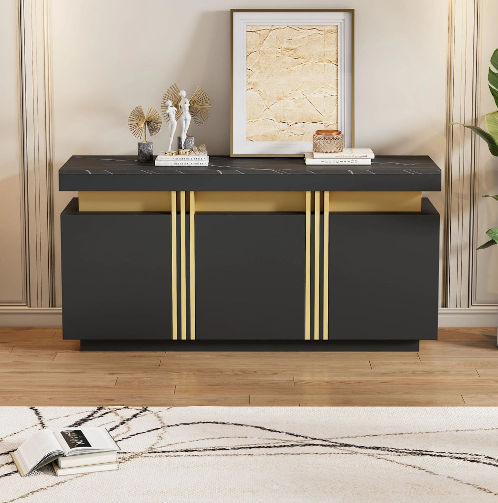 Credenza nera e oro 140 x 38 x 70 cm con 3 ante