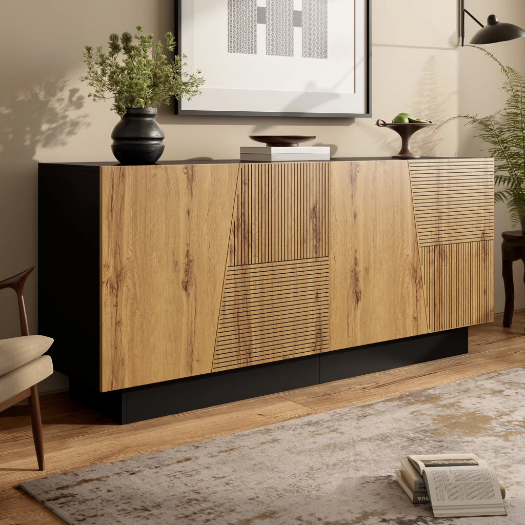 Credenza Moderna 160 cm Mobile Contenitore Soggiorno con Ripiano Regolabile Nero e Legno