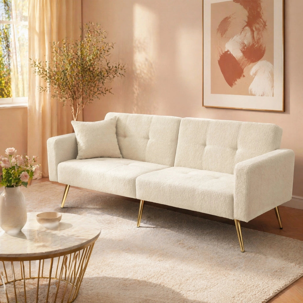 DIVANO LETTO reclinabile 175x64x72 cm Sherpa beige con tasche laterali