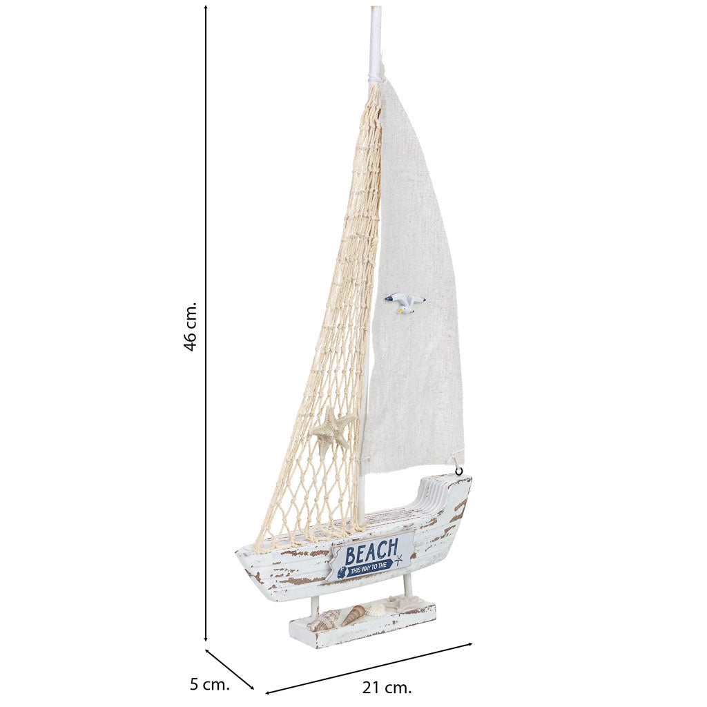 Figura decorativa a forma di barca in legno bianco, 21x5x46h cm