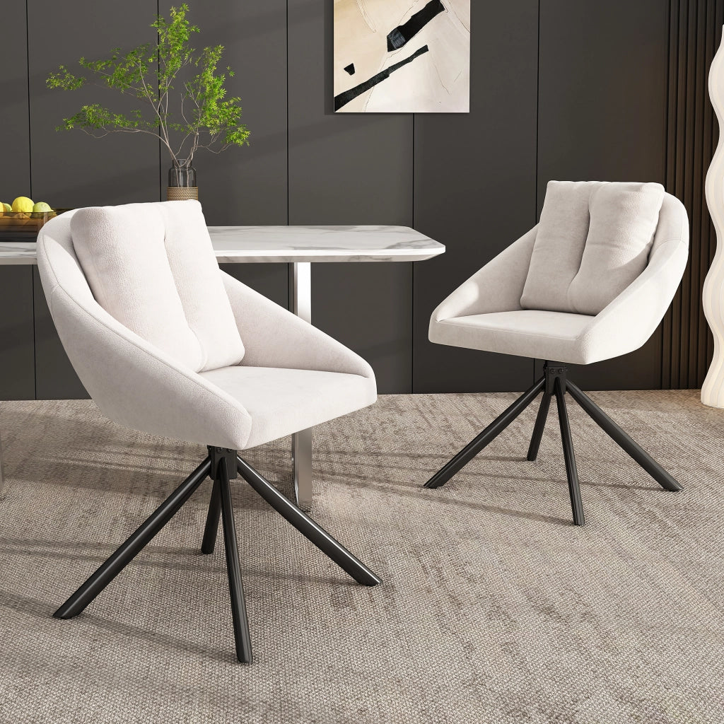 SEDIA GIREVOLE DA PRANZO BEIGE IN VELLUTO E METALLO Set 4 pezzi