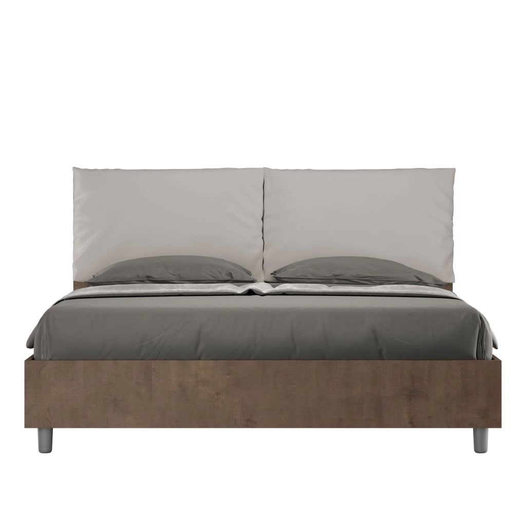Letto matrimoniale con rete 160x200 bianco frassino cuscini similpelle cappuccino Egos Antea