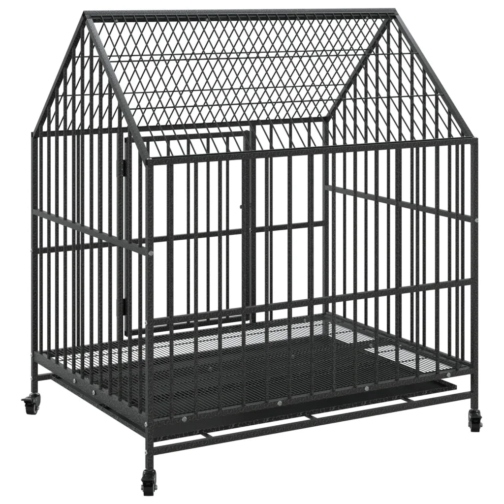 Gabbia per Cani con Ruote Nera in Acciaio Zincato CFW4251046
