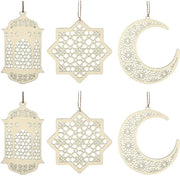 Set di appoggio in legno decorativo - 2 insiemi/6 pezzi - Ornamento luna/stella - Ramadan Mubarak/Eid - Decorazione per mobili da assemblare - Sicuro e duraturo