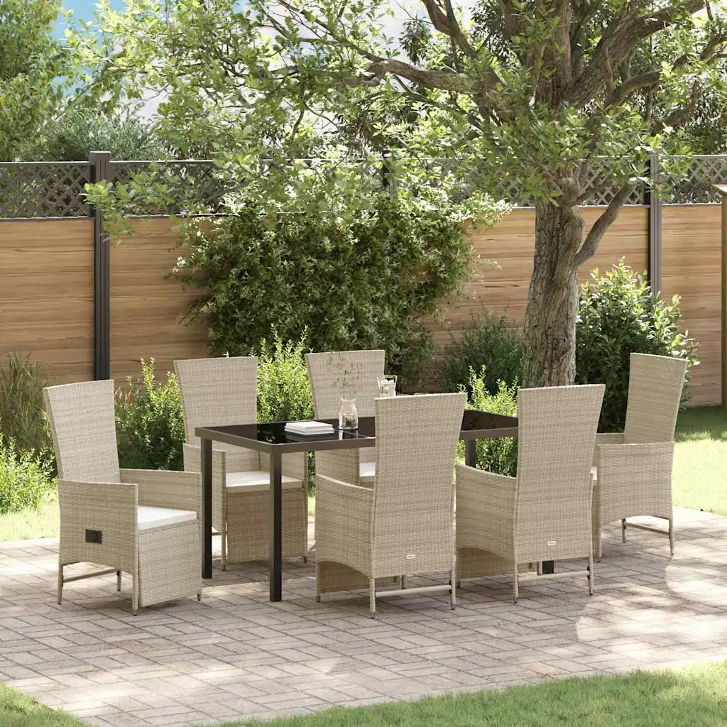 Set da Pranzo per Giardino con cuscino 7 pcs Beige polyrattan