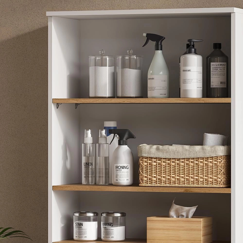 mobile bagno Viktor, Bianco/Artisan, 68 x 100.4 cm con ripiani aperti, da montare a parete per spazio aggiuntivo nel bagno