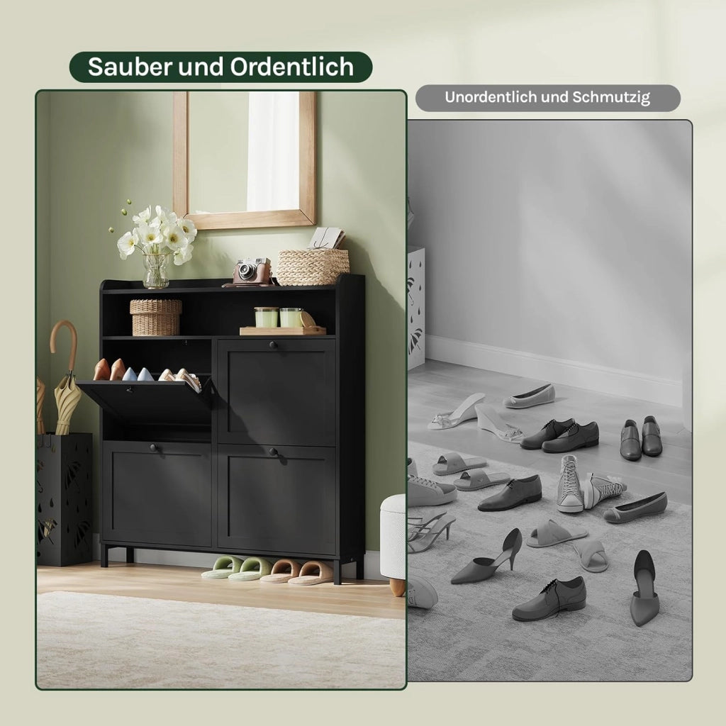 Scarpiera con 4 alette, scarpiera stretta, salvaspazio e robusta, per 8-12 paia di scarpe, antigraffio, 100 x 107 x 19,5 cm, colore nero