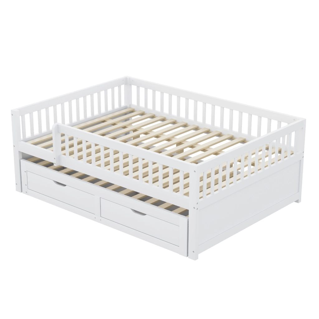 LETTO Multifunzionale 140x200 cm Bianco con letto estraibile e 2 cassetti