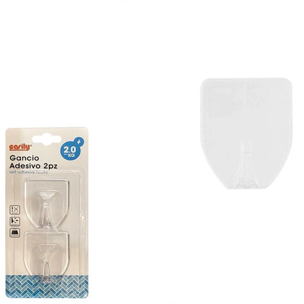 Trade Shop - Set 2pz Ganci Appendini Adesivi Traparenti Parete Casa Cucina Bagno Attaccapanni 87012 -