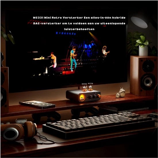 Versterchatore Hi-Fi a due canali con DAC, display VU, preamplificatore, Bluetooth, USB, OPT, COAX, RCA, compatibile con altoparlanti da tavolo e cuffie 3,5 mm