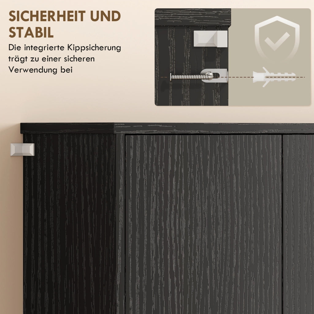 Credenza con piano lavoro, 6 ante, armadio stoccaggio alto con ripiani ¨C zephmum ¨C Nero