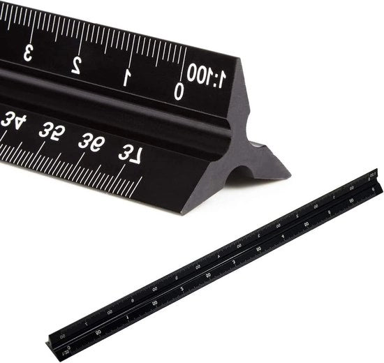 Liniaal in alluminio a forma di triangolo da 30 cm per architetti e ingegneri - scala 1:20, 1:25, 1:50, 1:75, 1:100, 1:125, precisione, strumento di misura, ausilio di progettazione