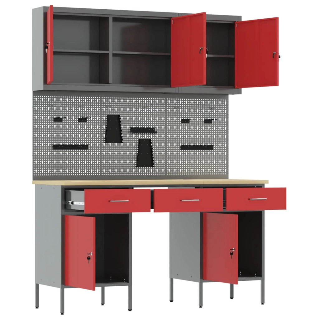 Mobile da lavoro 10 pcs Rosso Legno ingegnerizzato e acciaio 3321453