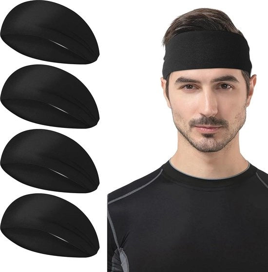 4 Assortimenti di Cinture per Capelli per Uomo e Donna - Cinture per Capelli in Gomma per Sport, Yoga, Fitness e Allenamento - Unisex (Nero)
