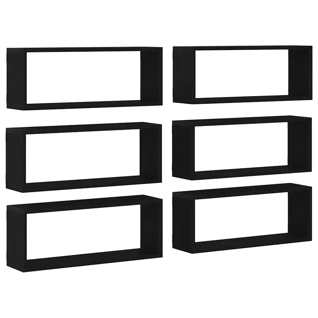 6 pz Scaffali da Parete | Mensola sospesa Rovere Nero 60 x 15 x 23 cm