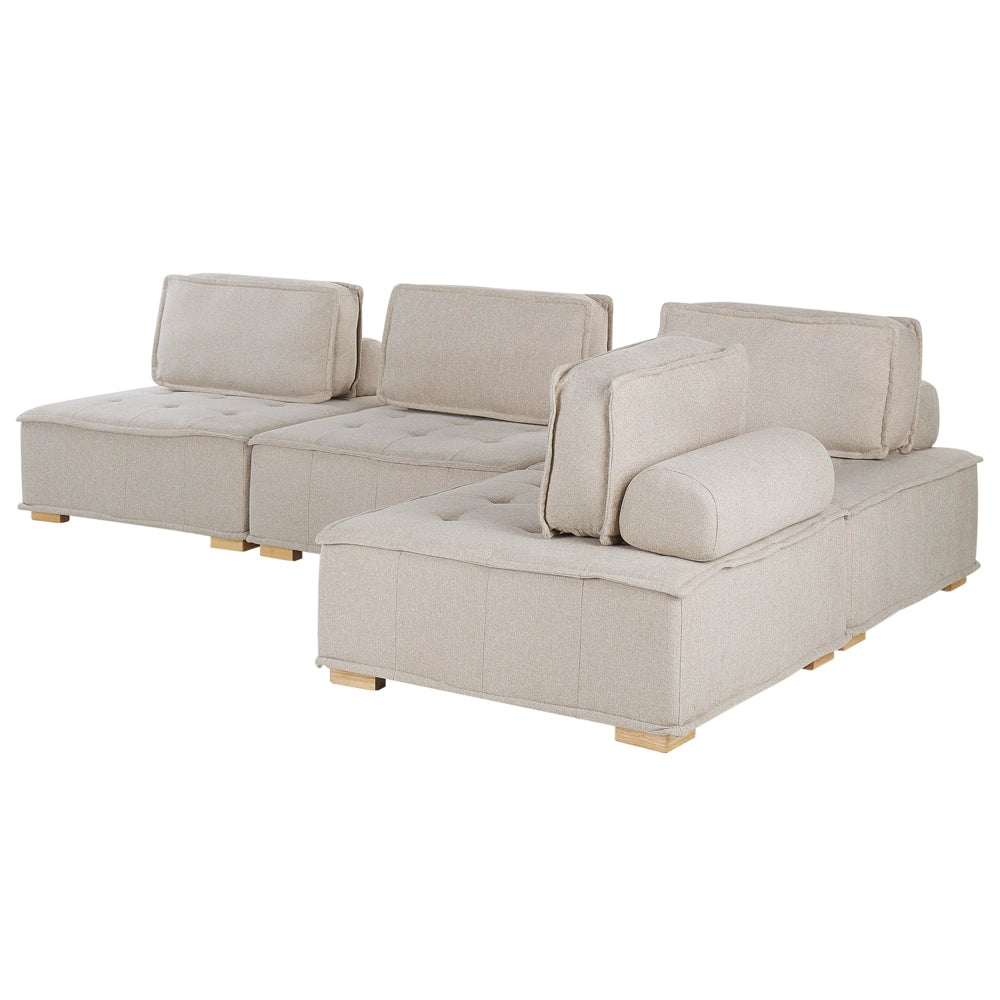 Divano ad Angolo Beige Tessuto Poliestere 300 x 200 cm Imbottito 4 Posti Modulare a Forma di L Scandinavo Moderno
