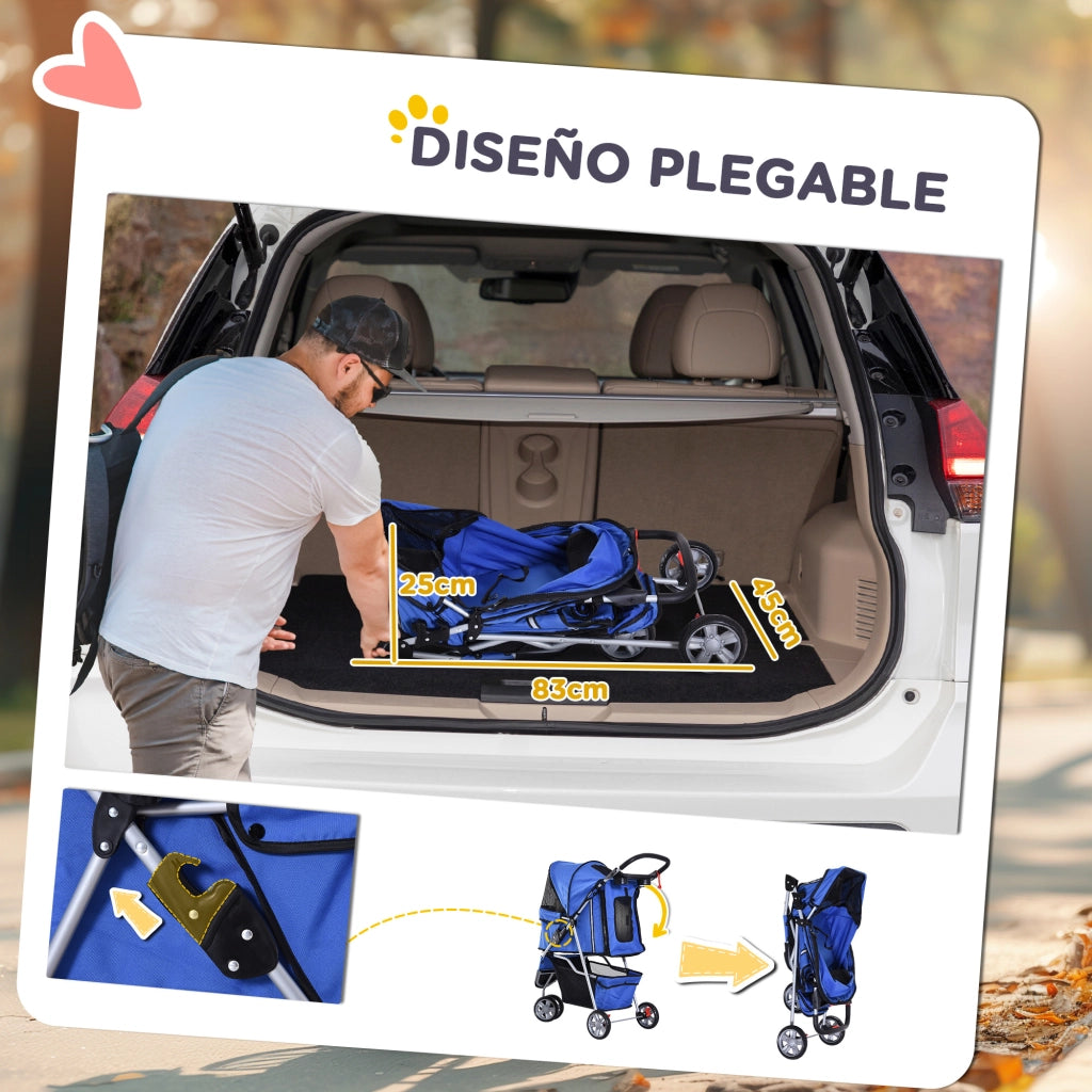Carrello per Cani Piccoli con Cestello ¨C zephmum ¨C 75x45x97 cm Blu