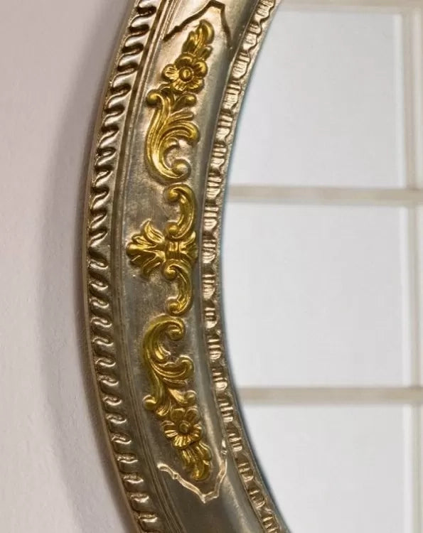 Mobili2g - specchiera in foglia argento con particolari con mecca- misure: l.84 x h.104 x p.5