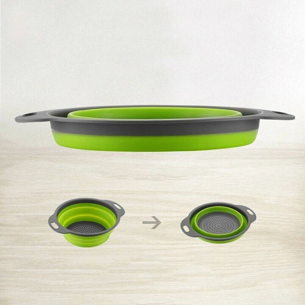 Trade Shop - Set 2 Scolapasta Cestello In Silicone Pieghevole Ripiegabile Multiuso 17 E 22 Cm -