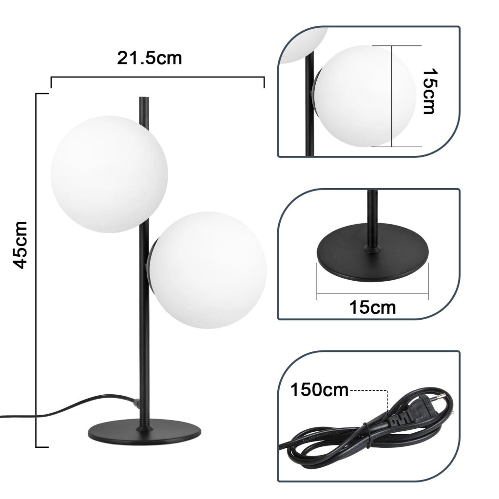 ZMH Lampada da tavolo nera vintage metallo vetro moderno E27 per soggiorno comodino