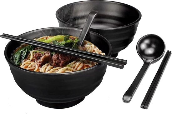 Set di Ciotole per Ramen 90 ml - Nastro Antiscivolo - Set di Cucchiai e Spiedini per Cibo - 2 Set (6 pezzi)