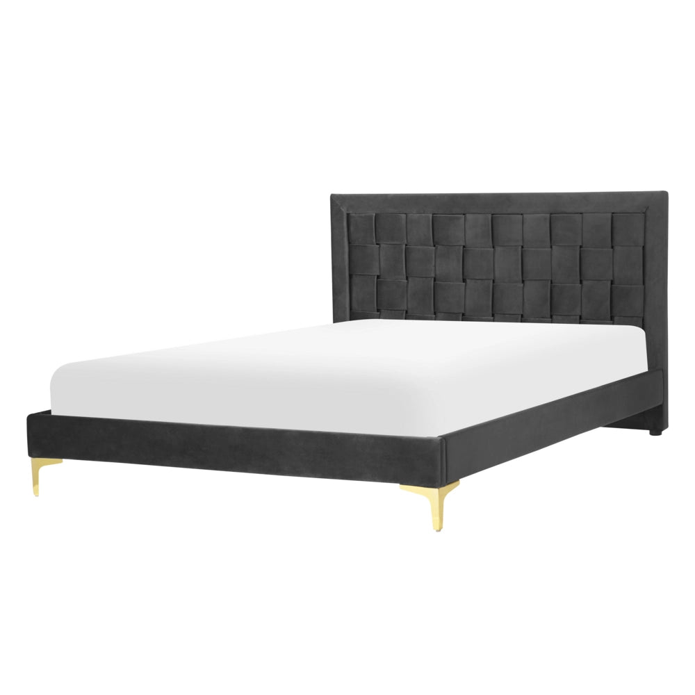 Letto Imbottito Matrimoniale 140 x 200 cm Nero Velluto Gambe Dorate