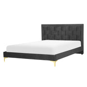 Letto Imbottito Matrimoniale 140 x 200 cm Nero Velluto Gambe Dorate