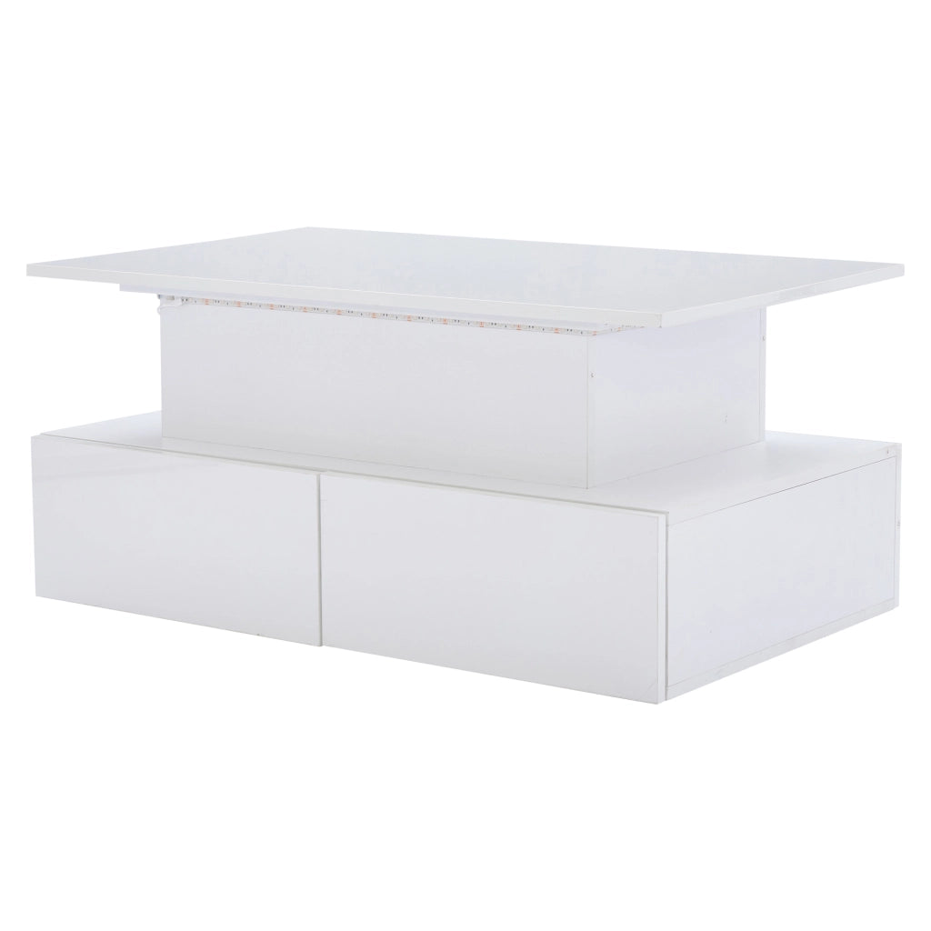 Tavolino da salotto moderno - Zephmum- 90x55x41 cm- Bianco- LED, 4 cassetti