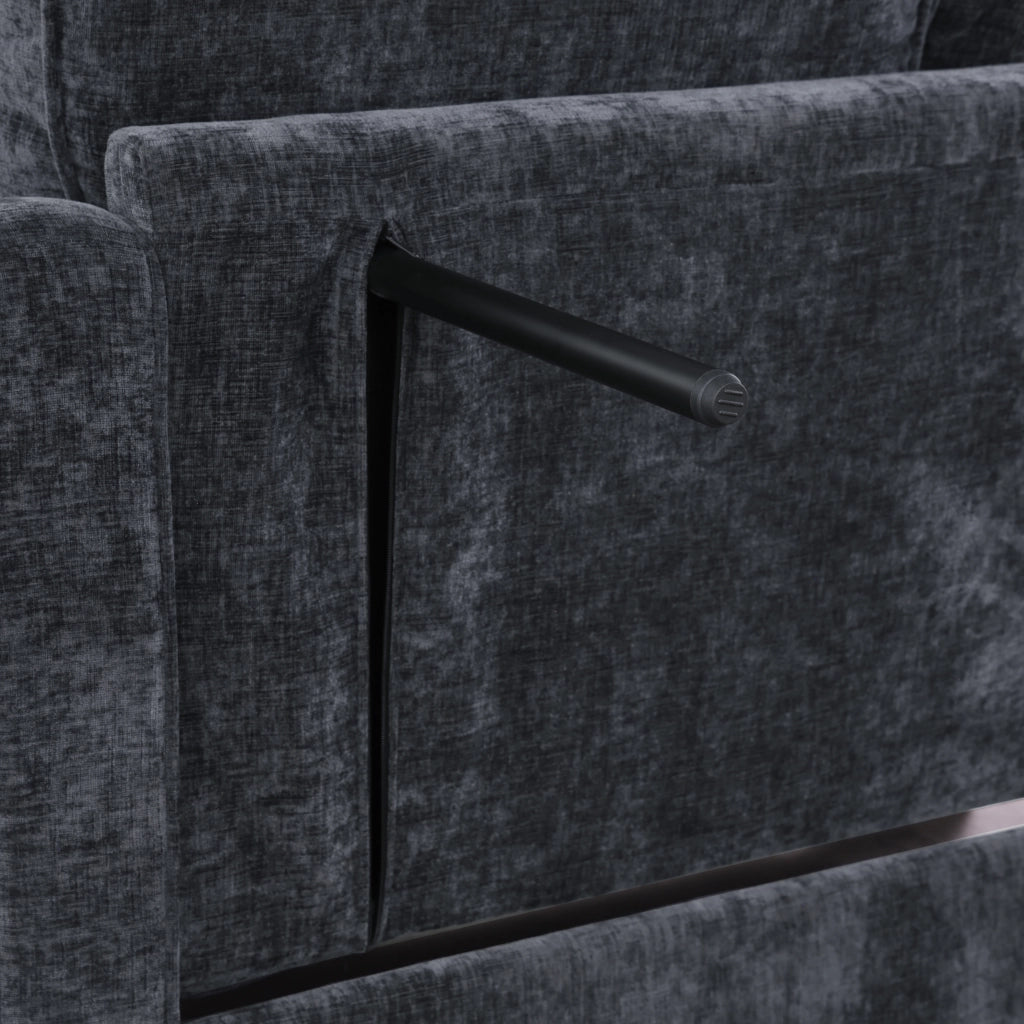 Divano letto 2 posti con vano contenitore e chaise longue per spazi piccoli, in Eucalipto, Nero