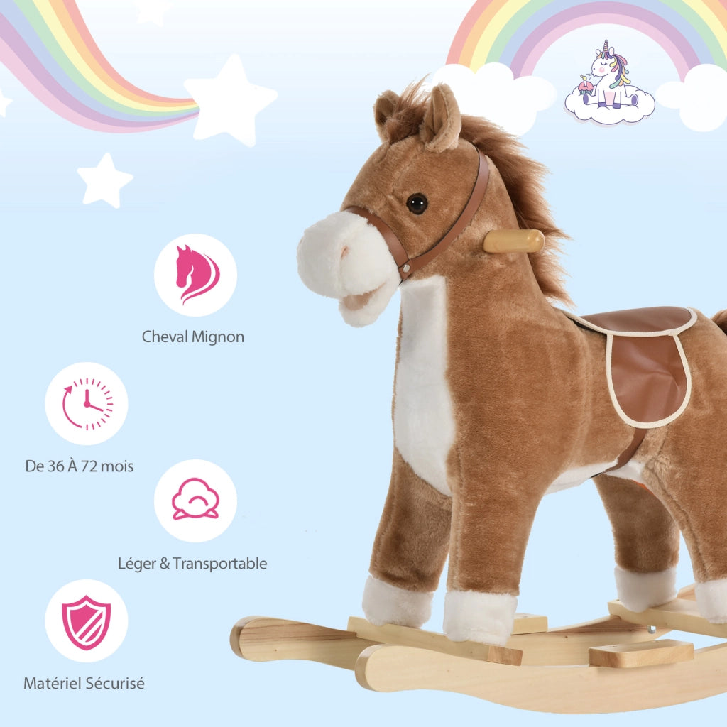 Cavallo a Dondolo ¨C ZephMum ¨C Legno Naturale 65x32.5x61 cm