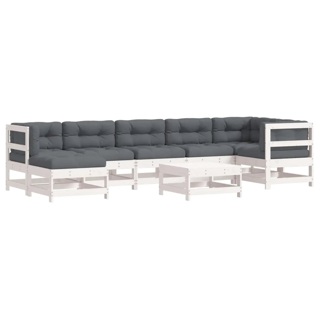 Set Divani da Giardino 8pz con Cuscini in Legno Massello Bianco 3185872