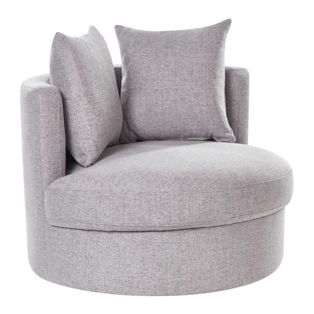Poltrona Grigio in poliestere con base girevole in ferro Due cuscini sfoderabili Schienale rotondo Soggiorno moderno in stile glam