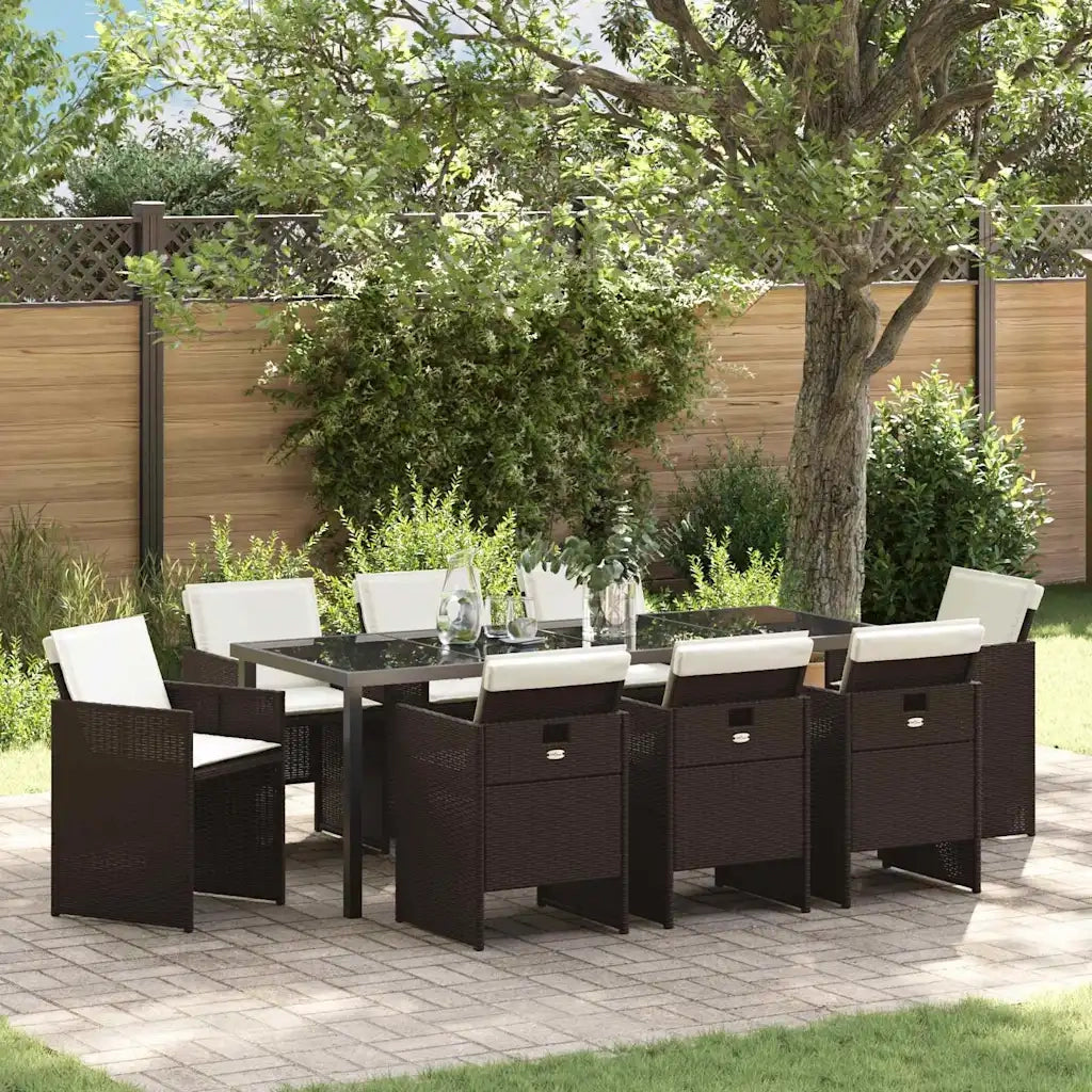 Set da Pranzo per Giardino 9 pcs Marrone polyrattan 3380604